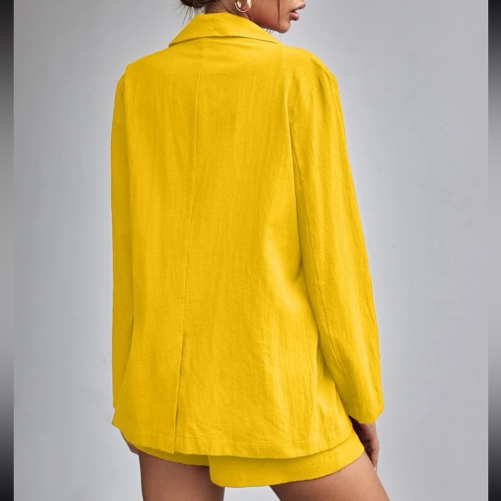 Solid Lapel Collar Button Front Blazer And Shorts… - image 3